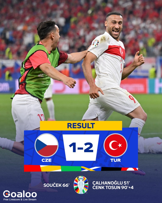 CZECHIA 1-2 TURKEY: HAKAN CALHANOGLU AND CENK TOSUN CONFIRM LAST 16 PLACE IN FIERY CLASH AS 10-MAN CZECHS HEAD HOME